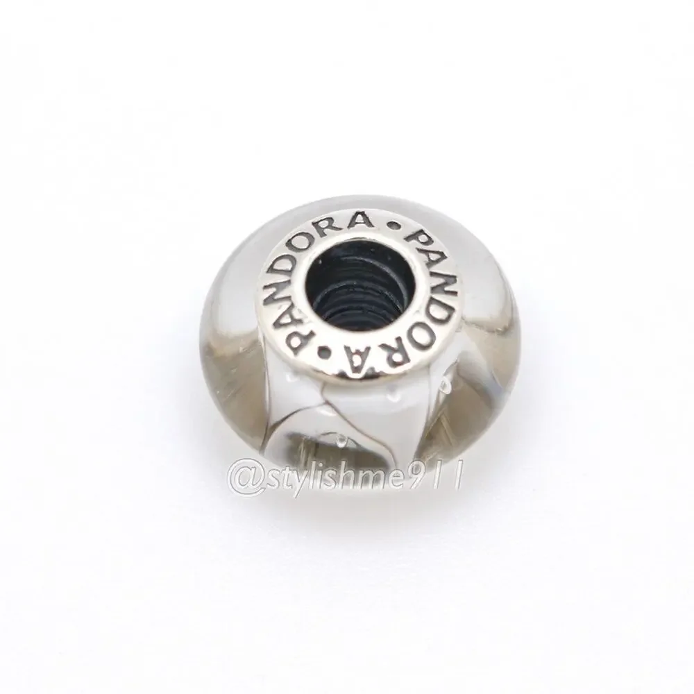 Authentic PANDORA Sterling Silver White Zig-Zag Murano Glass Bead Charm